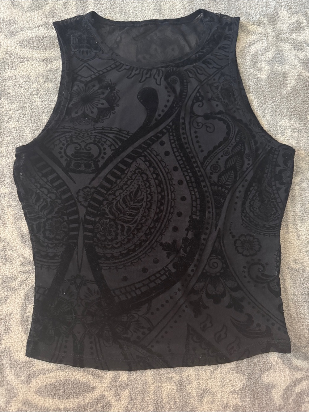 Black Paisley Burnout Sleeveless Tank Top